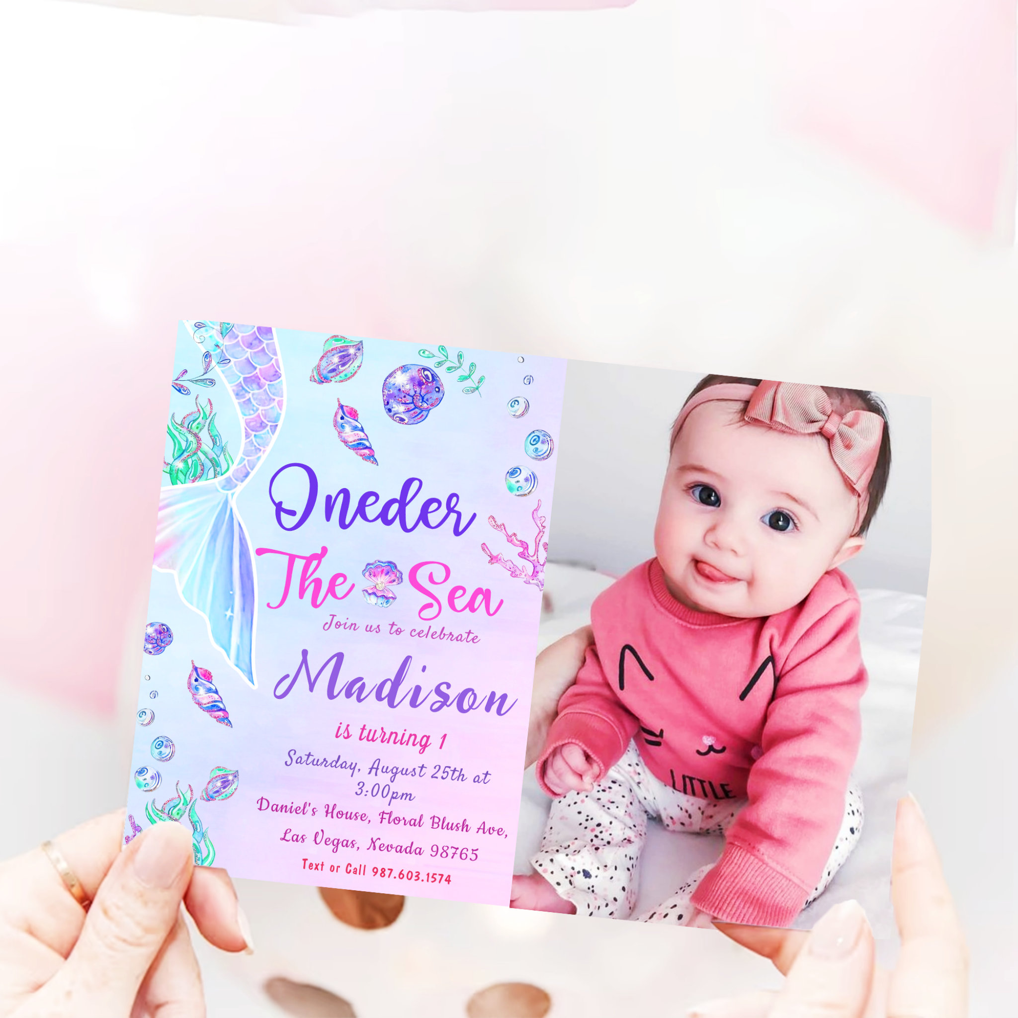 Mermaid 1st Birthday ONEder The Sea Party  Invitat Invitation