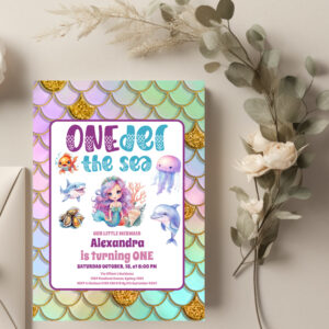 Mermaid 1st Birthday Party ONEder The Sea Mermaid Invitation