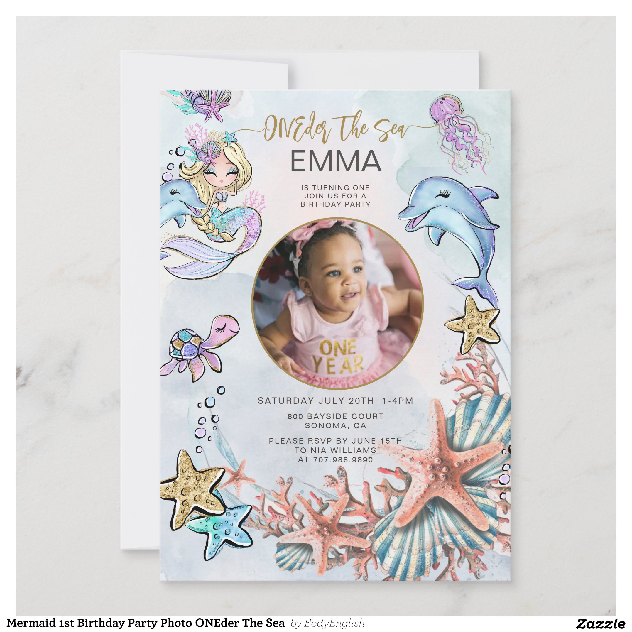 Mermaid 1st Birthday Party Photo ONEder The Sea  Invitation