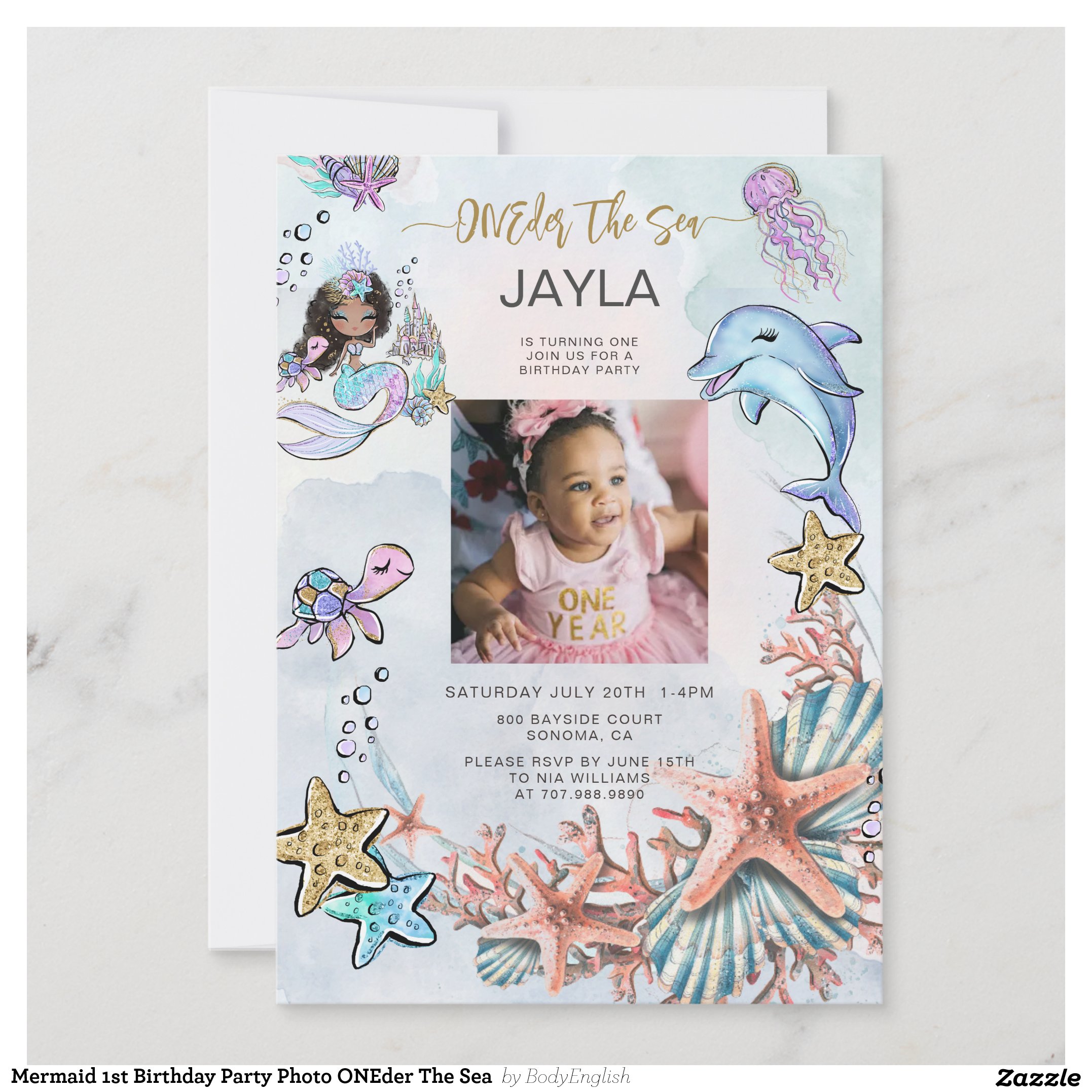 Mermaid 1st Birthday Party Photo ONEder The Sea  Invitation