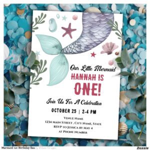 Mermaid 1st Birthday Sea Invitation