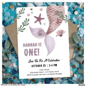 Mermaid 1st Birthday Sea Purple Invitation