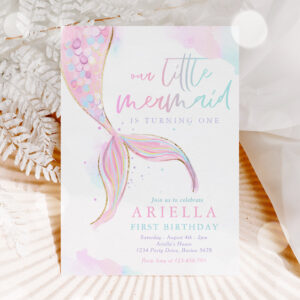 Mermaid 1st Birthday Under The Sea Mermaid Party Invitation