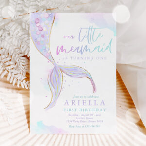 Mermaid 1st Birthday Under The Sea Mermaid Party Invitation