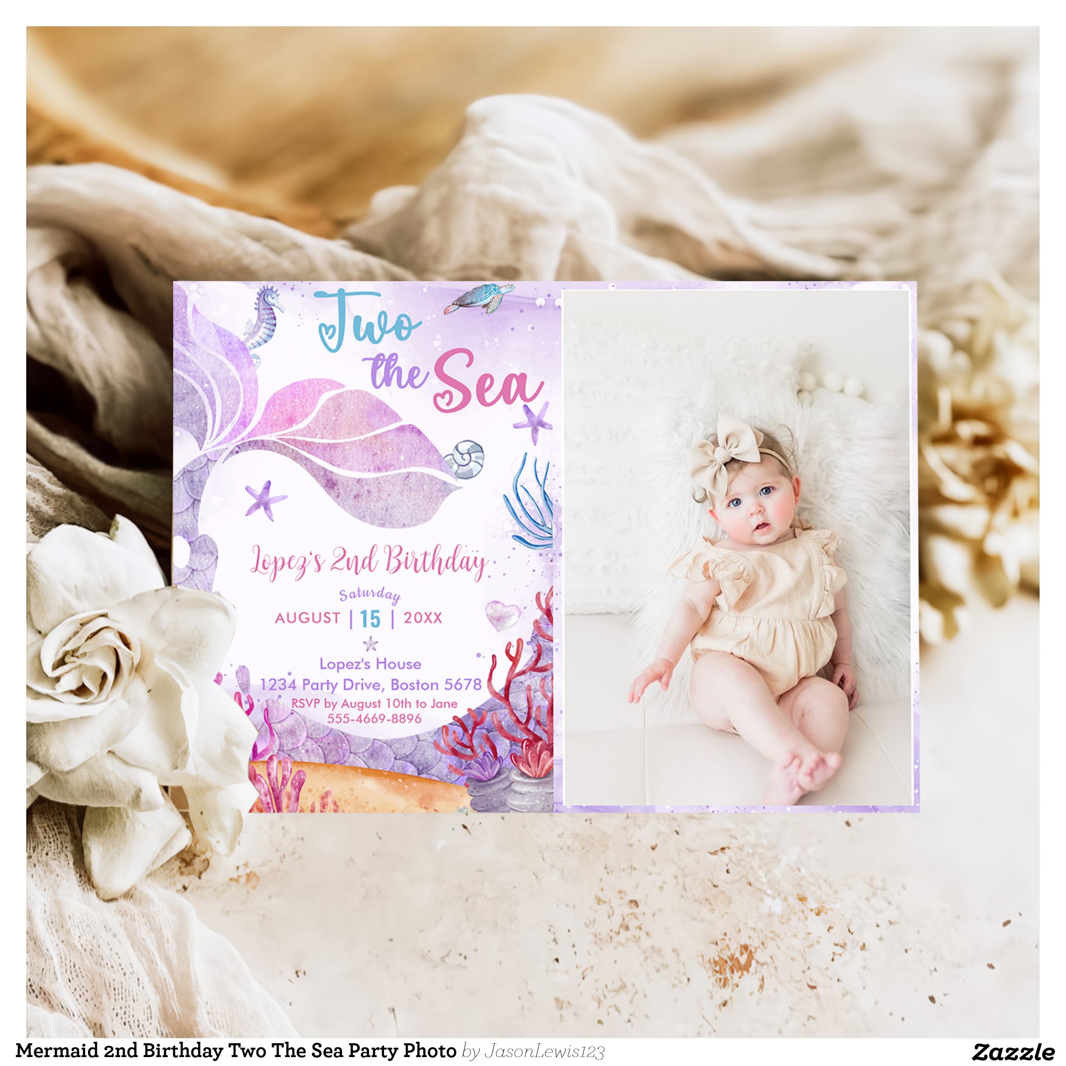 Mermaid 2nd Birthday Two The Sea Party Photo Invitation