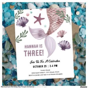 Mermaid 3rd Birthday Sea Purple Invitation