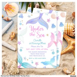 Mermaid 3rd Birthday Under The Sea Party Invitation