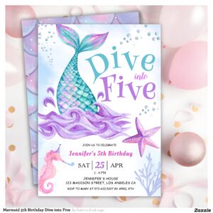 Mermaid 5th Birthday Dive into Five  Invitation