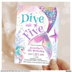 Mermaid 5th Birthday Dive into Five Invitation