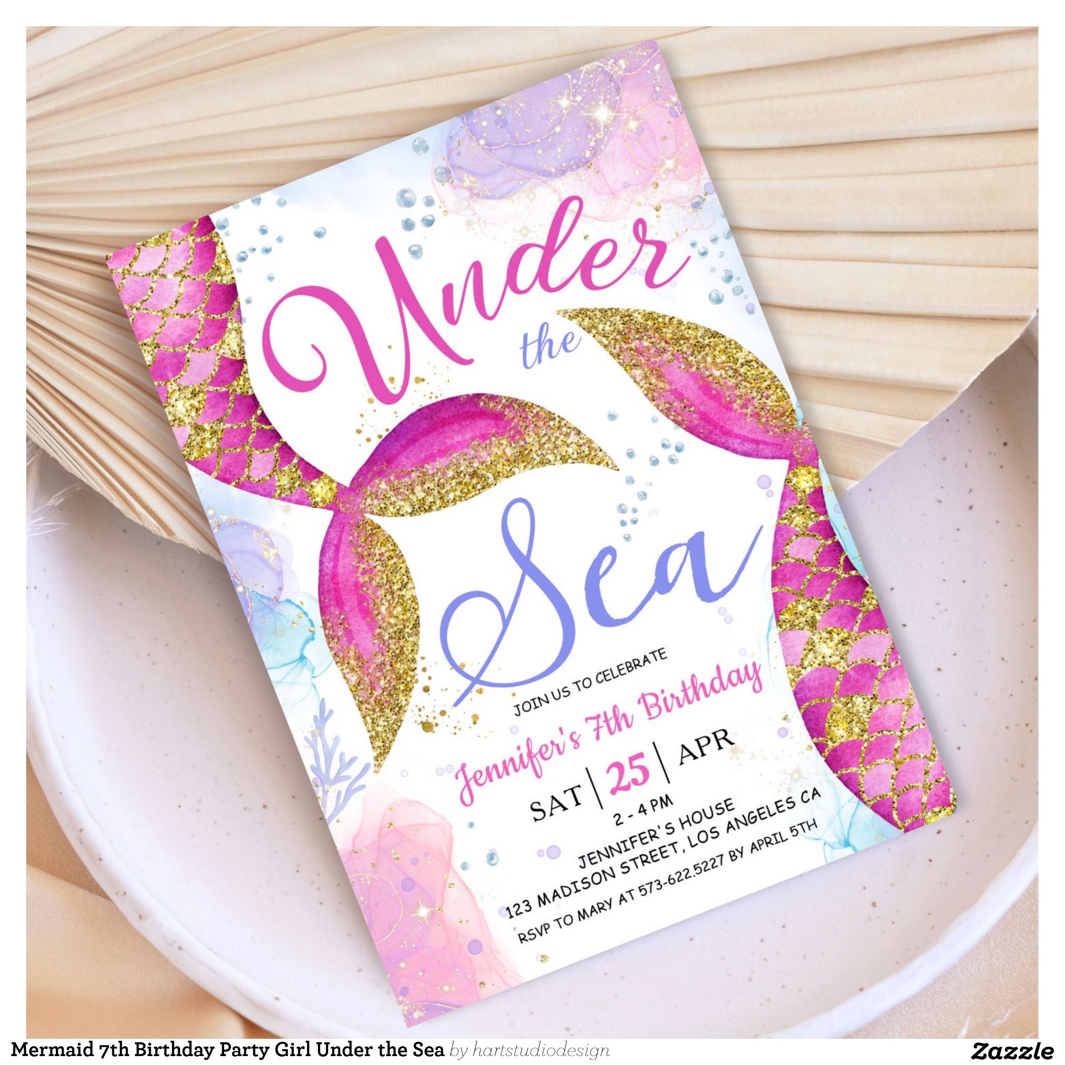 Mermaid 7th Birthday Party Girl Under the Sea Invitation