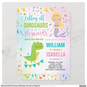 Mermaid And Dinosaur Birthday Invitation Magical