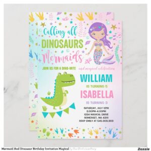 Mermaid And Dinosaur Birthday Invitation Magical