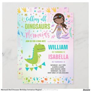 Mermaid And Dinosaur Birthday Invitation Magical
