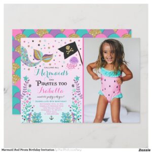 Mermaid And Pirate Birthday Invitation