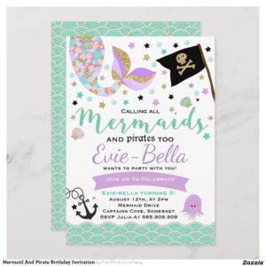 Mermaid And Pirate Birthday Invitation