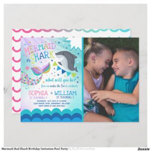 Mermaid And Shark Birthday Invitation Pool Party