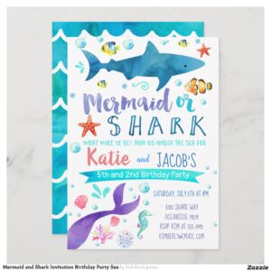 Mermaid and Shark Invitation Birthday Party Sea