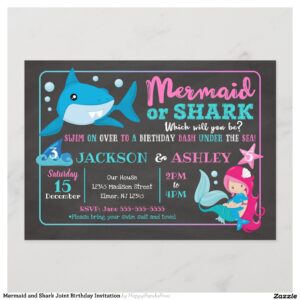 Mermaid and Shark Joint Birthday Invitation