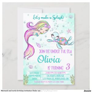 Mermaid and turtle birthday invitation Under sea