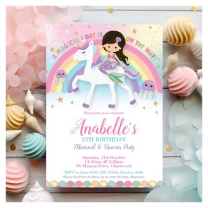Mermaid and Unicorn Birthday Invitations Rainbow