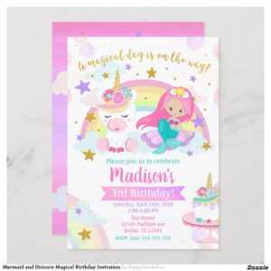 Mermaid and Unicorn Magical Birthday Invitation
