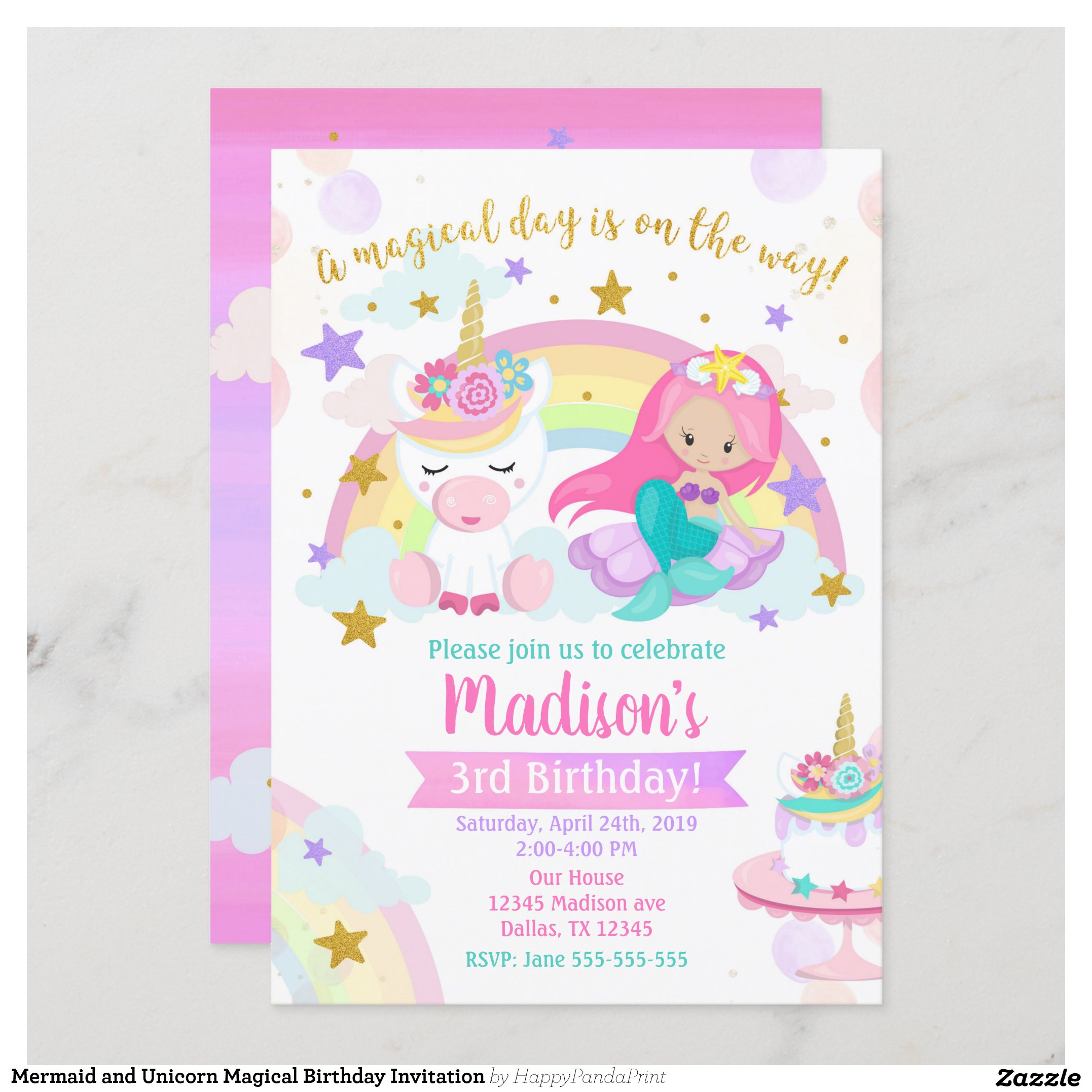 Mermaid and Unicorn Magical Birthday Invitation