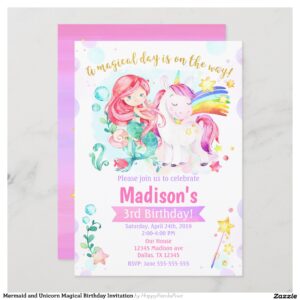 Mermaid and Unicorn Magical Birthday Invitation