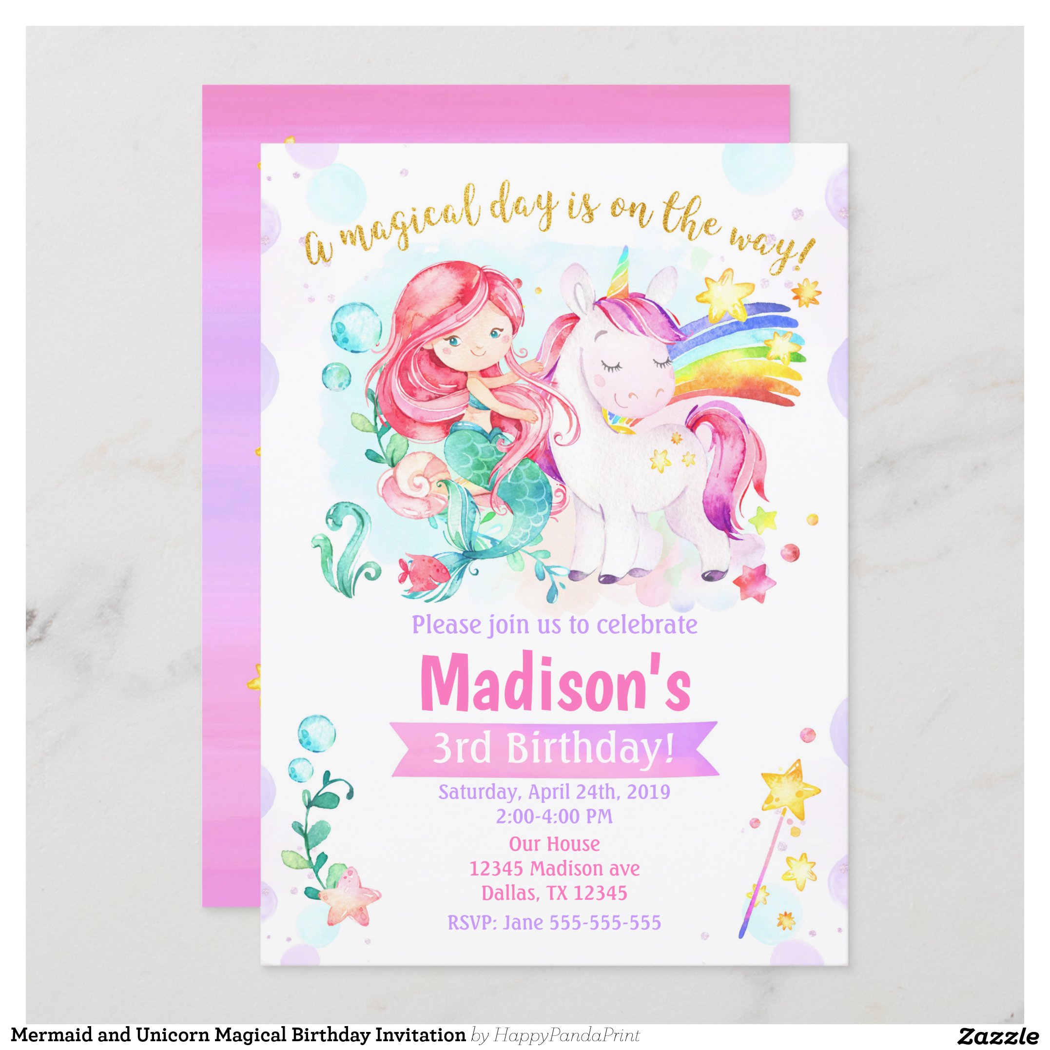 Mermaid and Unicorn Magical Birthday Invitation