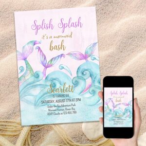 Mermaid Bash Splish Splash Birthday Party Invitation