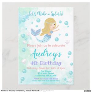 Mermaid Birthday Invitation / Blonde Mermaid