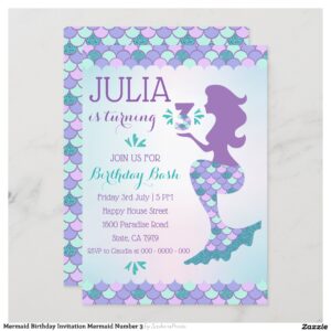 Mermaid Birthday Invitation Mermaid Number 3