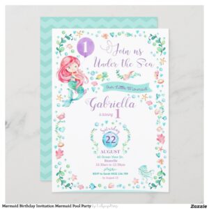 Mermaid Birthday Invitation Mermaid Pool Party