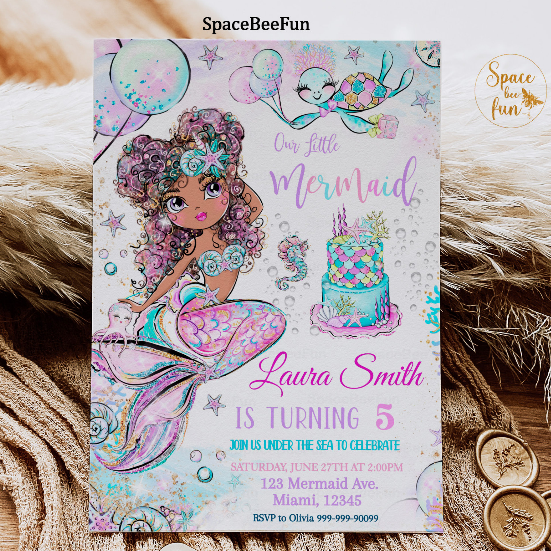 Mermaid Birthday Invitation Unicorn Black Mermaid