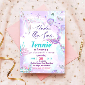 Mermaid Birthday Party Under The Sea Party Invitation