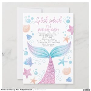 Mermaid Birthday Pool Party Invitation