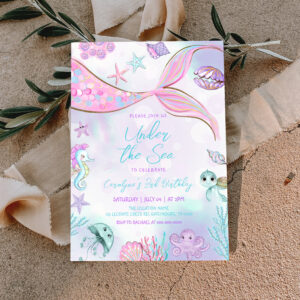Mermaid Birthday Under the Sea Baby Girl Birthday Invitation