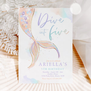 Mermaid Dive Into Five 5th Birthday Party  Invitation