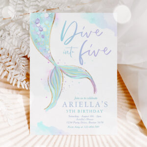 Mermaid Dive Into Five 5th Birthday Party  Invitation