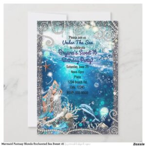 Mermaid Fantasy Blonde Enchanted Sea Sweet 16 Invitation