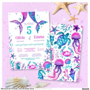 Mermaid Girl Friends Joint Birthday Party  Invitation