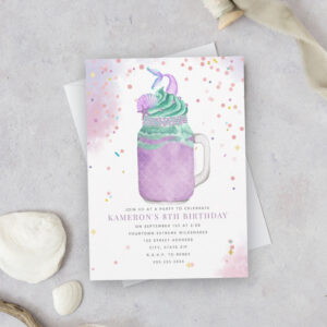 Mermaid Mason Jar Milkshake Girls Birthday Invitat Invitation