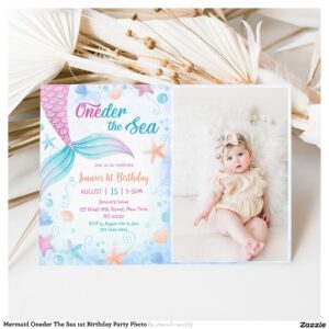 Mermaid Oneder The Sea 1st Birthday Party Photo Invitation