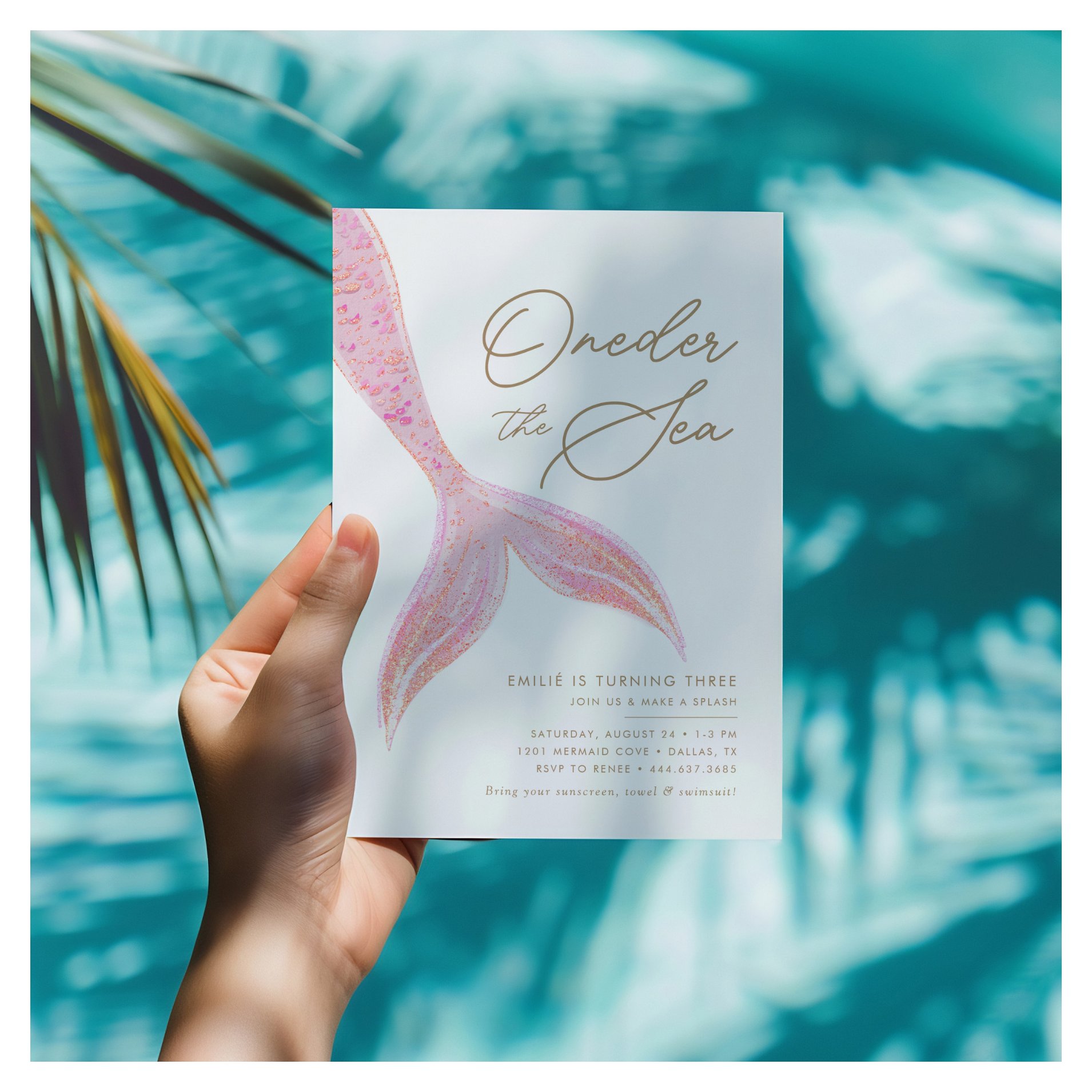 Mermaid Oneder the Sea Girls Pretty Pink Birthday Invitation