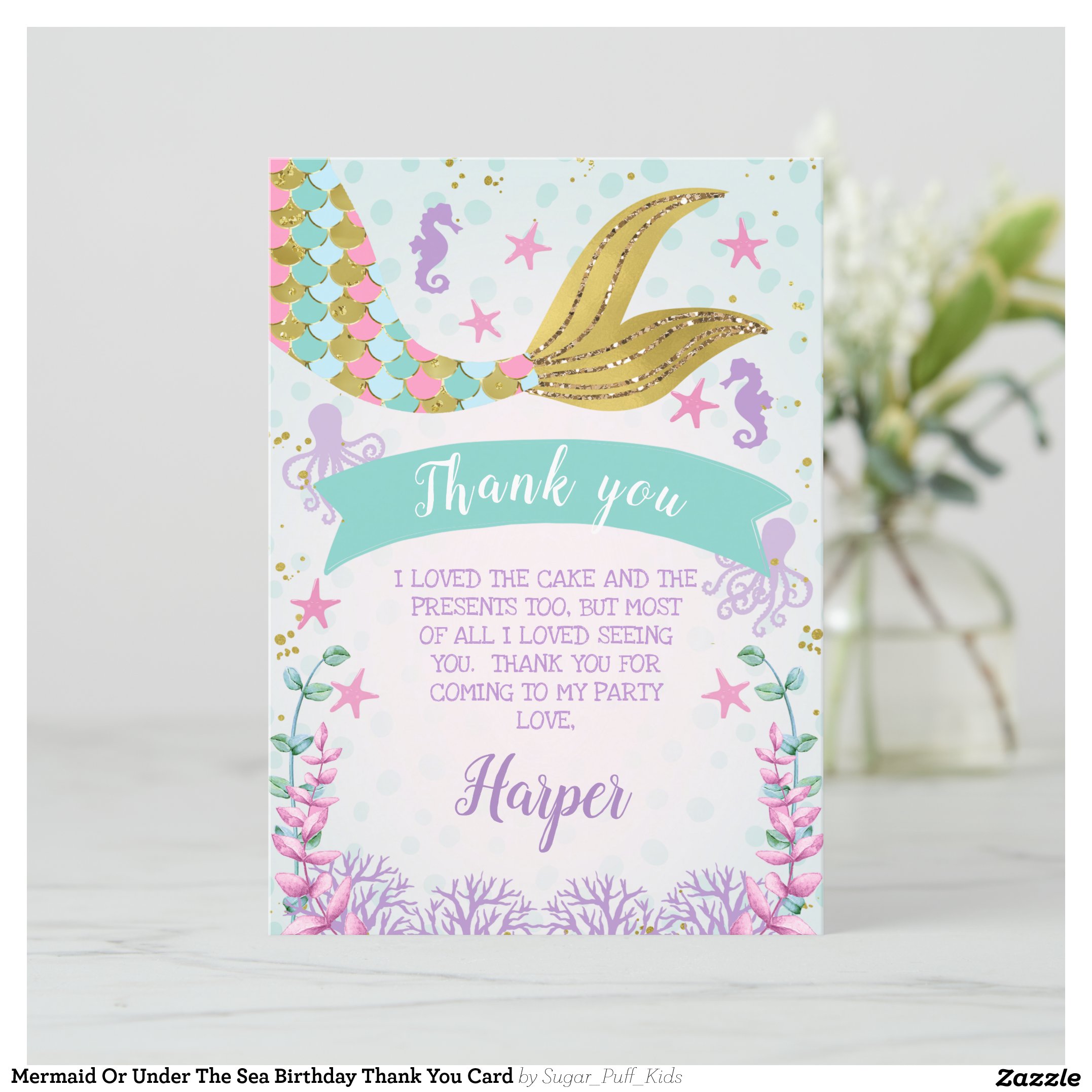 Mermaid Or Under The Sea Birthday Thank You Card