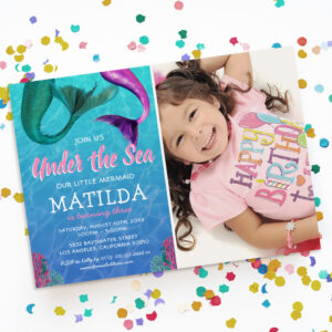 Mermaid Photo Under the Sea Pool Birthday Invitation