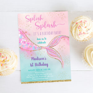Mermaid Pink Gold Birthday Invitation
