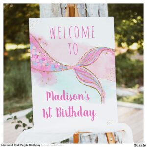 Mermaid Pink Purple Birthday Foam Board