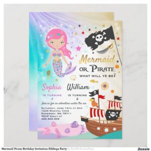 Mermaid Pirate Birthday Invitation Siblings Party