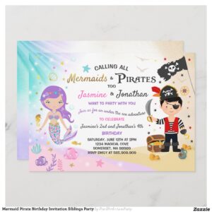 Mermaid Pirate Birthday Invitation Siblings Party