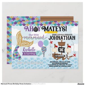 Mermaid Pirate Birthday Party Invitation